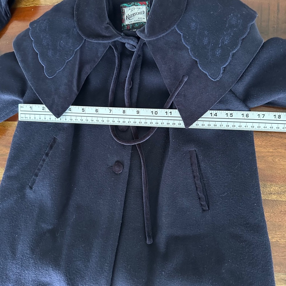 Rothschild Coat Set Girls 3T Navy Blue Vintage Wool Velvet Cape Hat Embroidery - Picture 7 of 15